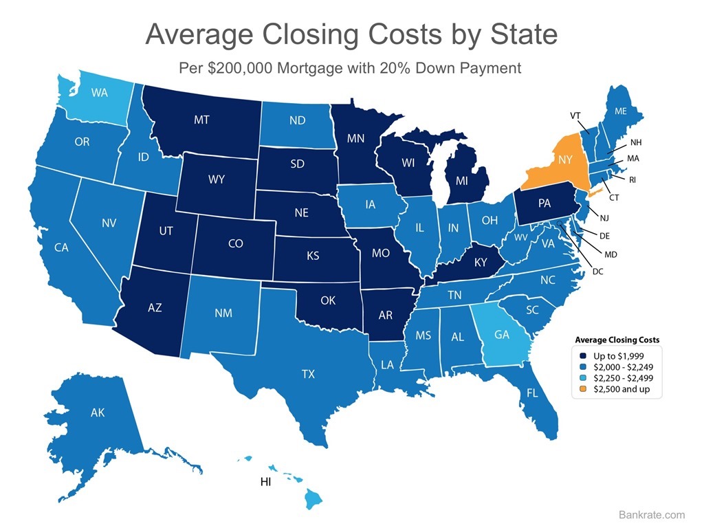Average Closing Costs by State per $200,000 Mortgage with a 20% Down Payment